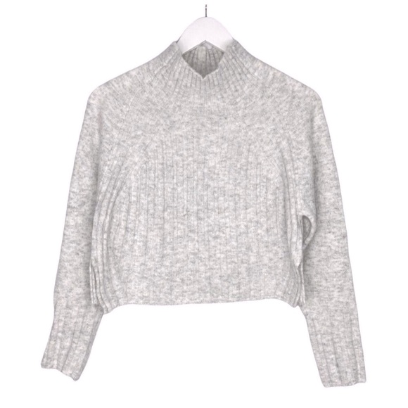 Topshop Wool Turtleneck crop Sweater XSMALL Grey pullover Marled long sleeve NEW - Picture 3 of 10